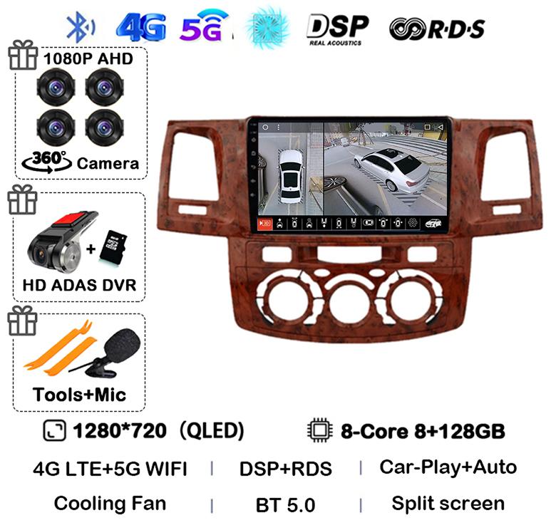 Android 14 Carplay Auto WIFI+4G Radio For Toyota Fortuner HILUX Revo Vigo 2007-2015 Stereo Car Multimedia Video Player GPS QLED