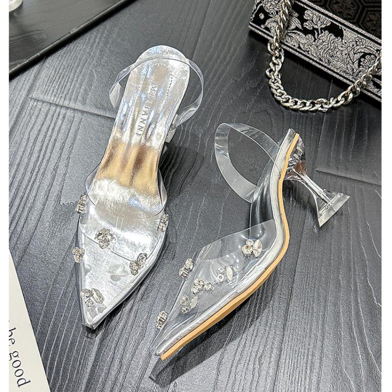 Women's fashion  pointed silver women's shoes shallow mouth trendy wedding banquet comfortable dating square heel sandals