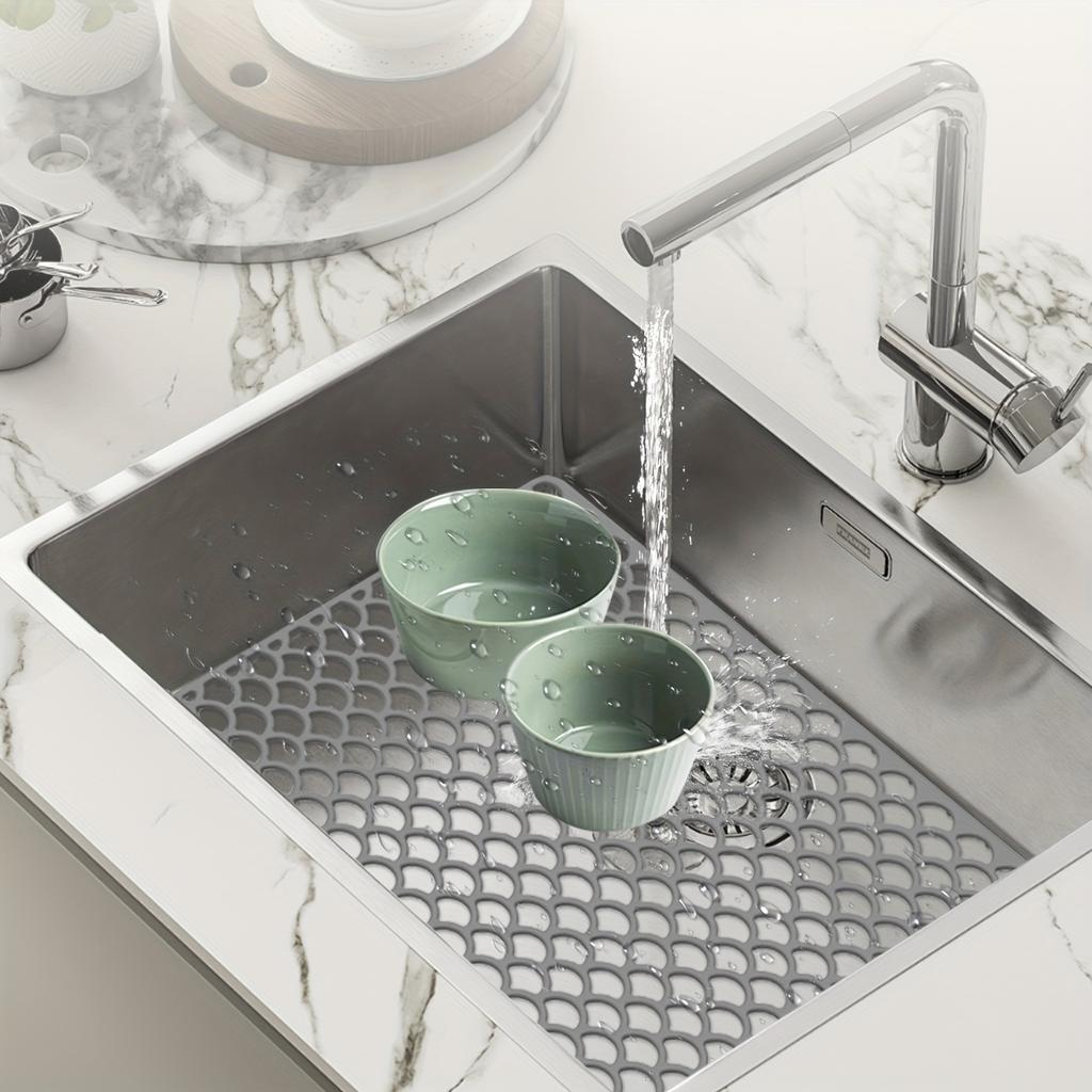 Tappetini in Silicone per Fondo Lavello Cucina Acciaio Inox, Tappetini Protettori per Lavello, Griglia Tappetino Lavello Antiscivolo Pieghevole per Fondo