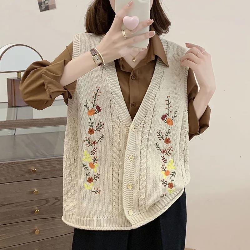 Spring Autumn Chinese Style Fashion Women's Knitted Cardigan Sweater Vest Sleeveless Age Reduction Ladies Waistcoat Jacket
