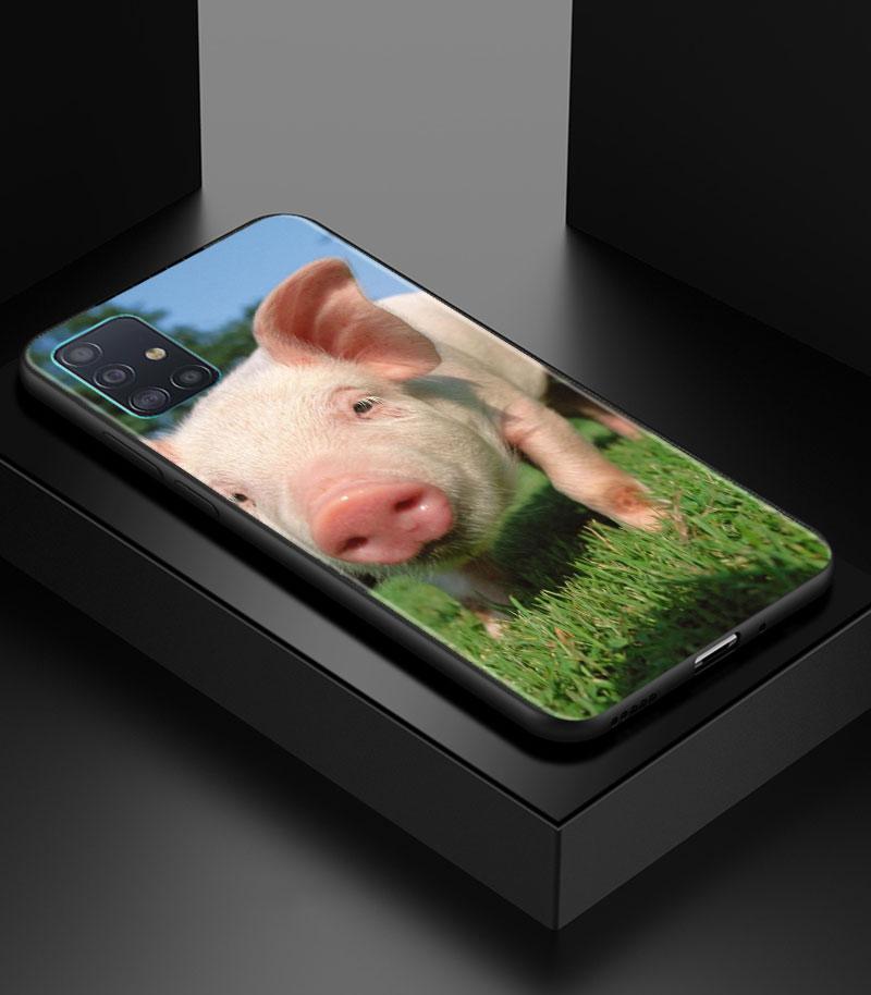 Cute Pink Pet Little Pig Phone Case for Samsung Galaxy A51 A71 A21S A12 A11 A31 A52 A41 A32 A72 A01 A22 A03S A13 5G Black Cover