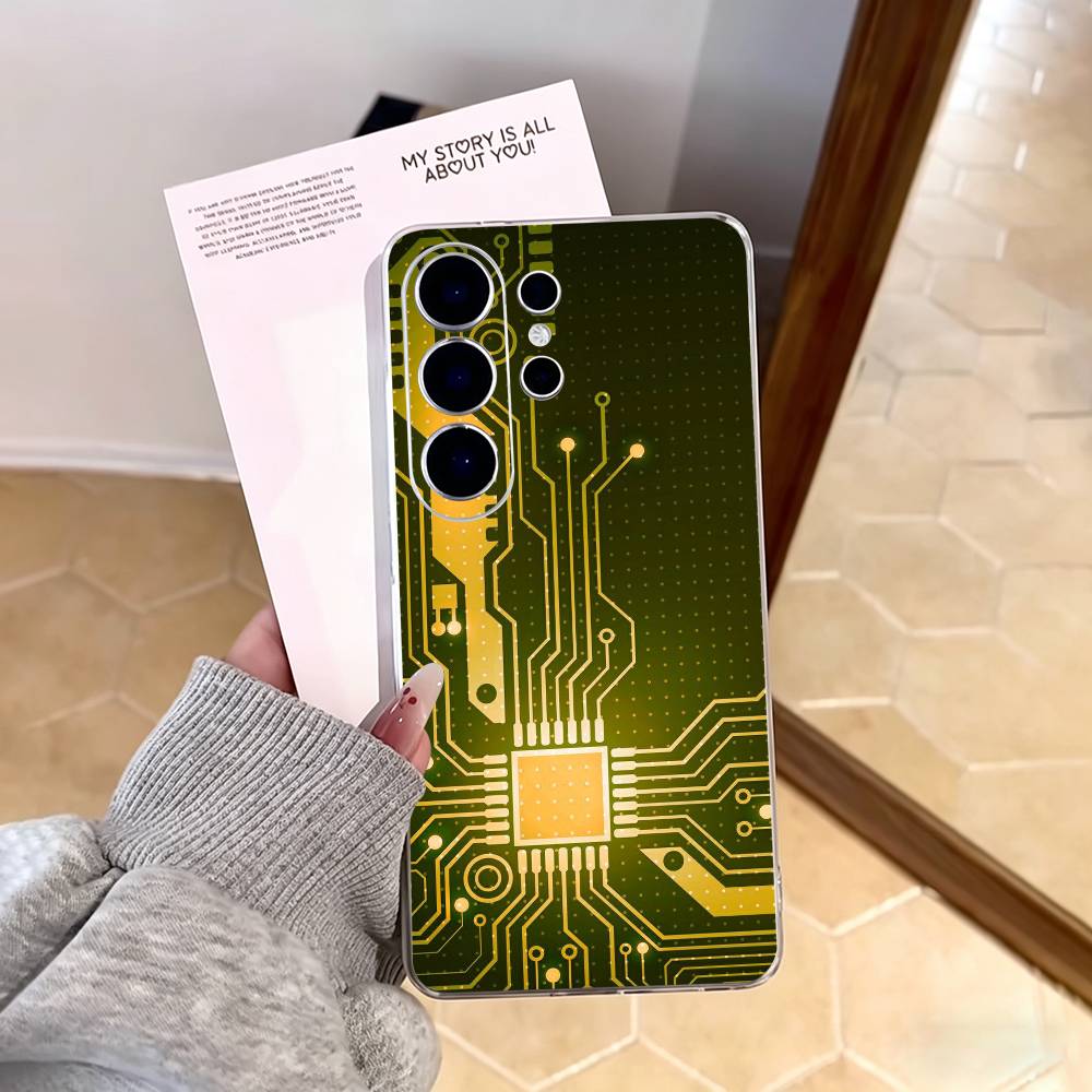 Creative Circuit Board Pattern Phone Case For Samsung S25,S24,S21,S22,S23,S30,Ultra,S20,Plus,Fe,Note,10,9,5G Transparent Cover Samsung S23ULTRA5G