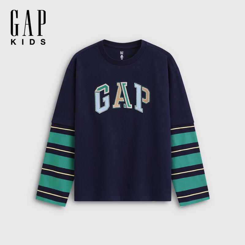 GAP Boy's Faux Two-Piece Cotton Logo Long-Sleeve T-Shirt