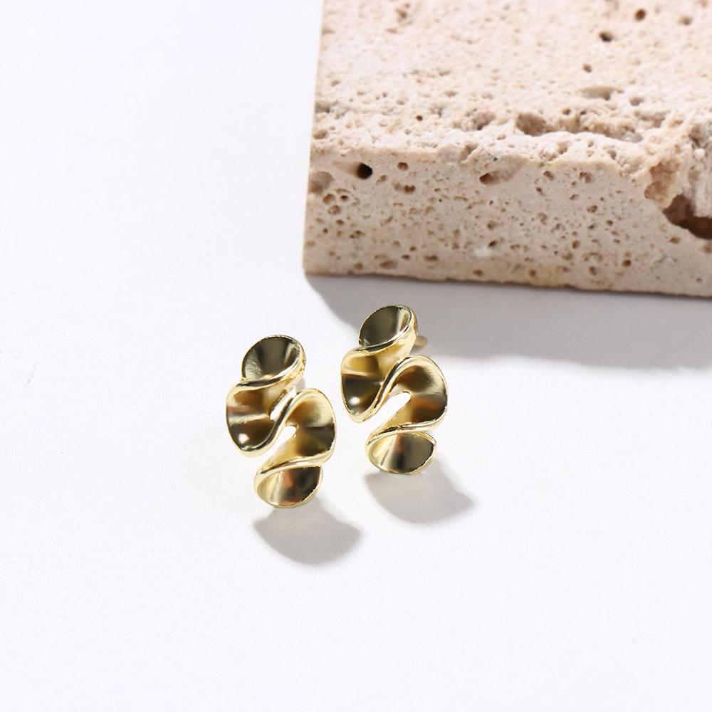 925 Silver Pleated Stud Earrings Simple Geometric Ear Accessories Women Metal Earrings  Lady's Gift
