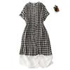 Plaid Patchwork Round Neck Dress - Casual Loose Fit, Japanese Style for Women, Spring/Summer