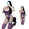 Sexy Purple Hollow Steel Ring Bra Perspective Sexy Lace Suit Women's Free Open Crotch Onesie