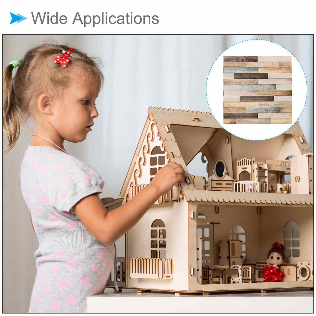 CoCud Dollhouse Floor, 3.94" Square, PU Self-Adhesive Miniature Dollhouse Wood Grain Floor with Peel-Off Stickers (Red) - (Use: Dollhouse Decoration)