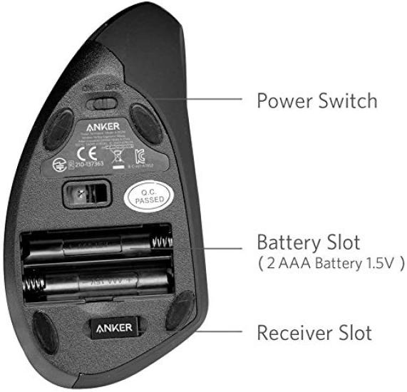 Anker Wireless Mouse Wireless 800 1200 1600 DPI 5 Buttons Optical Ergonomic Design Right Hand Compatible 2.4G (Vertical Mouse) / / Windows/MacOS