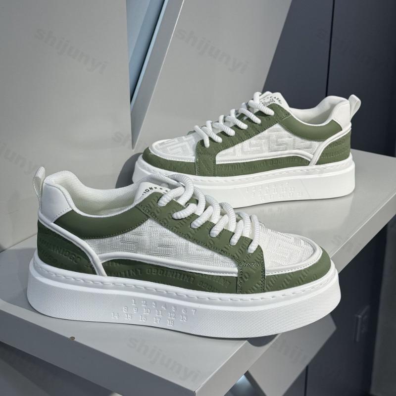 Fashion Men's White Casual Shoes 2025 Autumn New Breathable Comfortable Flats Fashion Lace Up Outdoor Height Increase Vulcanized Shoes