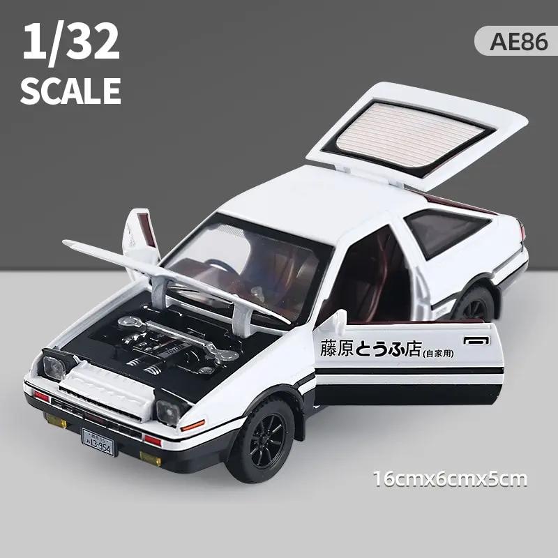 1/32 Toyota Initial D AE86 Toy Car Diecast Miniature Model Pull Back Sound Light Doors Openable Educational Collection Gift Kid