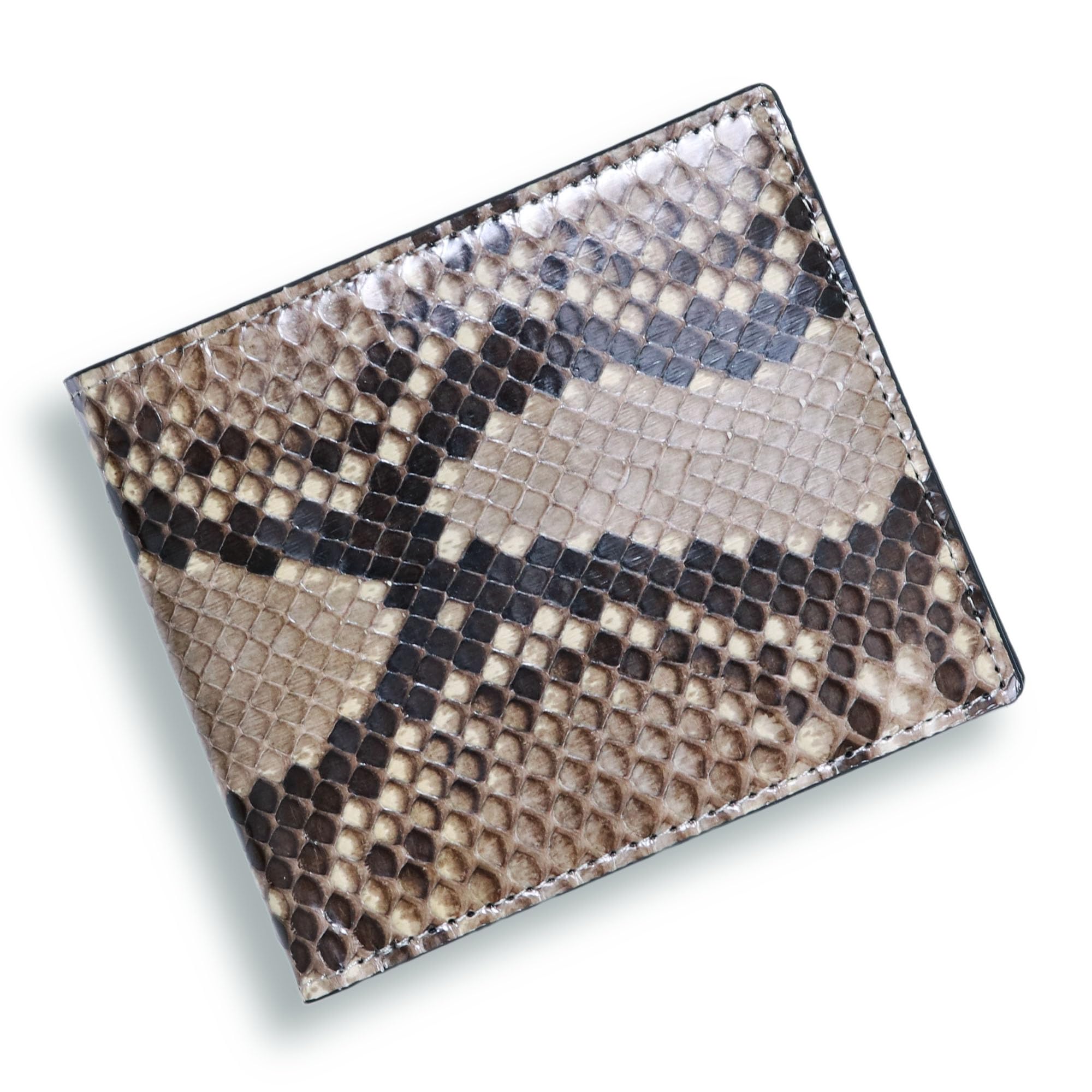 

CLW Изделия из крокодиловой кожи Кошелек бифолд из кожи бриллиантового питона (с кошельком для монет) Блестящий Натуральный, Сделано в Японии, Кошелек из кожи питона, Мужской,