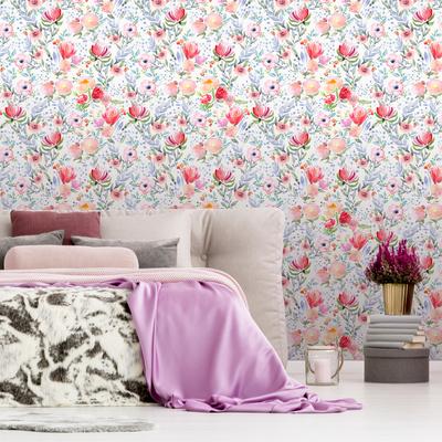 Watercolor Flower Wallpaper Girl Living Room Bedroom Self-Adhesive Wallpaper (45cm*300cm)