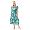 Flounce Sleeves Crew Neck Belted Floral Patterned Long Viscose Dress