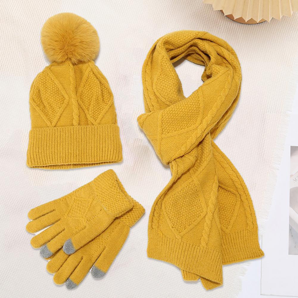 3 Pcs/Set Men Winter Hat Scarf Gloves Set Thick Knitted Warm Elastic Ear Five Fingers Windproof Winter Outdoor Cyclin