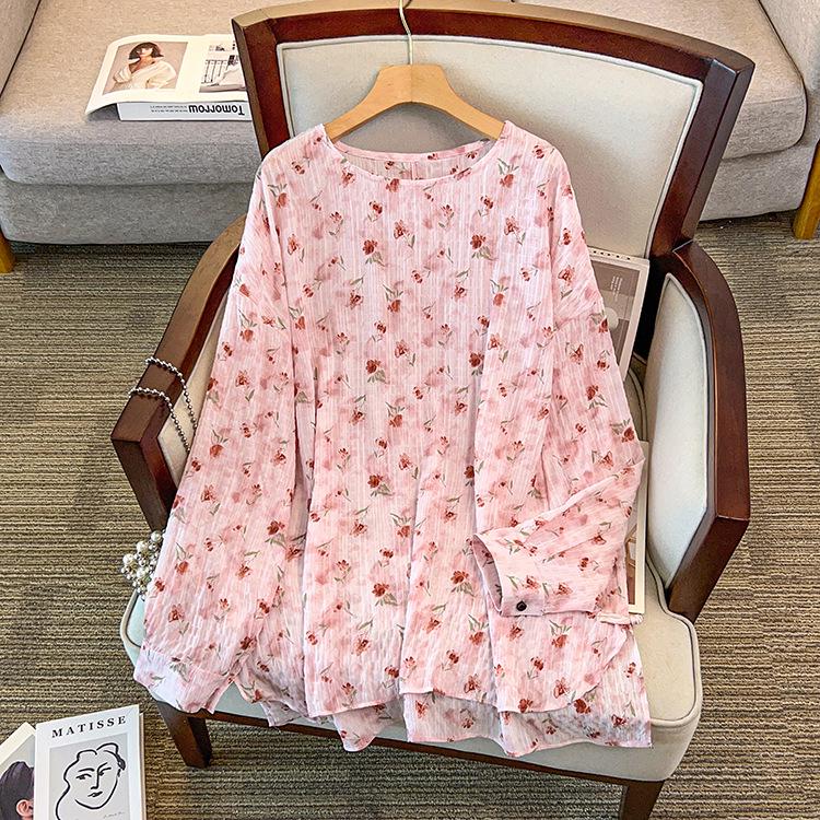

2026 Summer Floral Chiffon Top - Pink/Black, Plus Size, Loose & Casual Women s Clothing 6XL (190-300 jin) рожевий