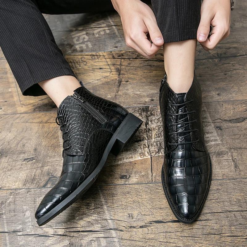 Fashion Autumn High Quality Men Ankle Boots Plus Size 48 Male Dress Boots Pointed Toe Business Casual Leather Shoes Men Chelsea Boots
