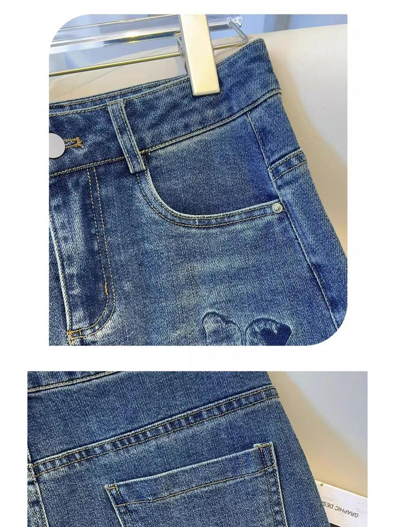 Falda Midi de Mezclilla Retro para Mujer con Bordado - Colección Primavera y Otoño 2025, Línea A, Diseño Ajustado a la Cadera.