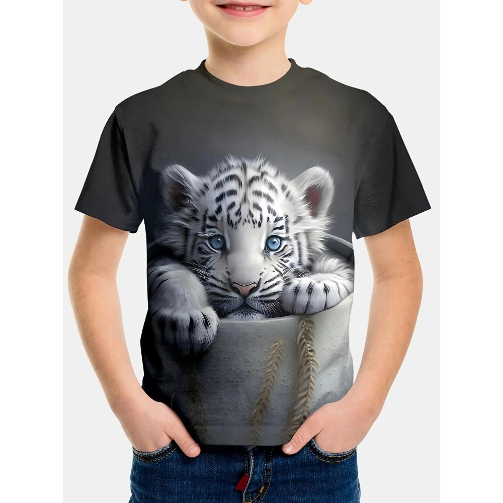 Boys' clothing 3D high-definition printed animal T-shirt street style summer comfortable casual round neck short sleeved children's T-shirt