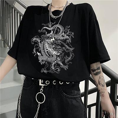 Fashion Tees Goth Dragon Punk Gothic Clothes Y2k Top Short Sleeve Hip Hop Vintage Print Harajuku Summer Women Tshirt