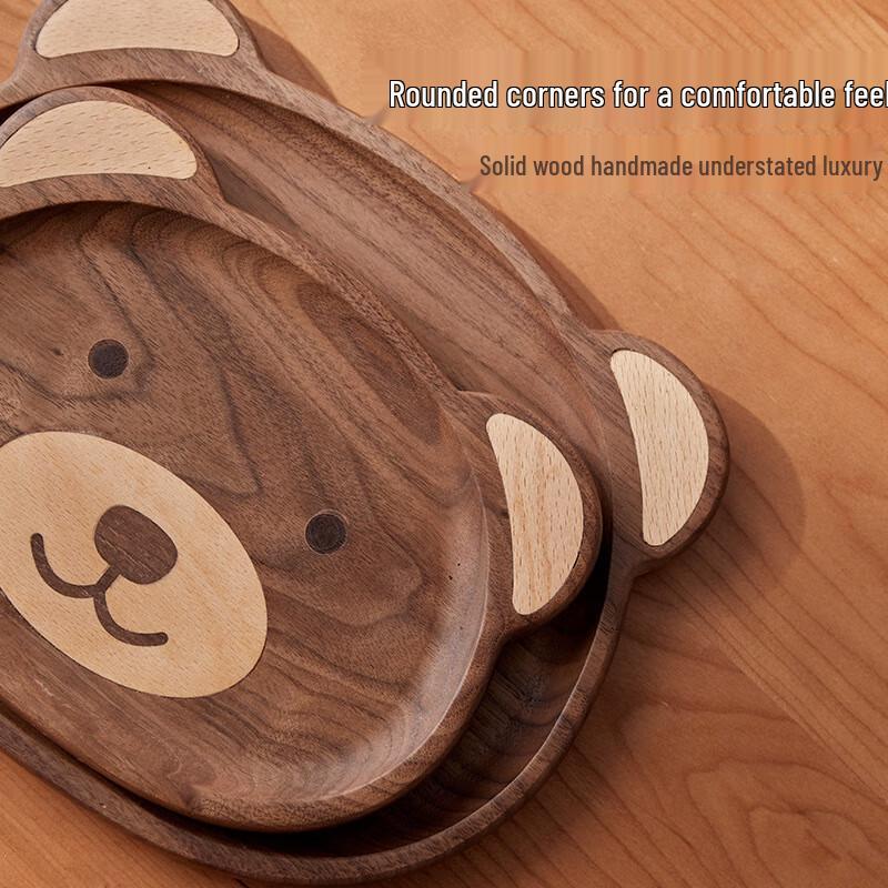 Qinkai Japanese Style Black Walnut Bear Wooden Tray