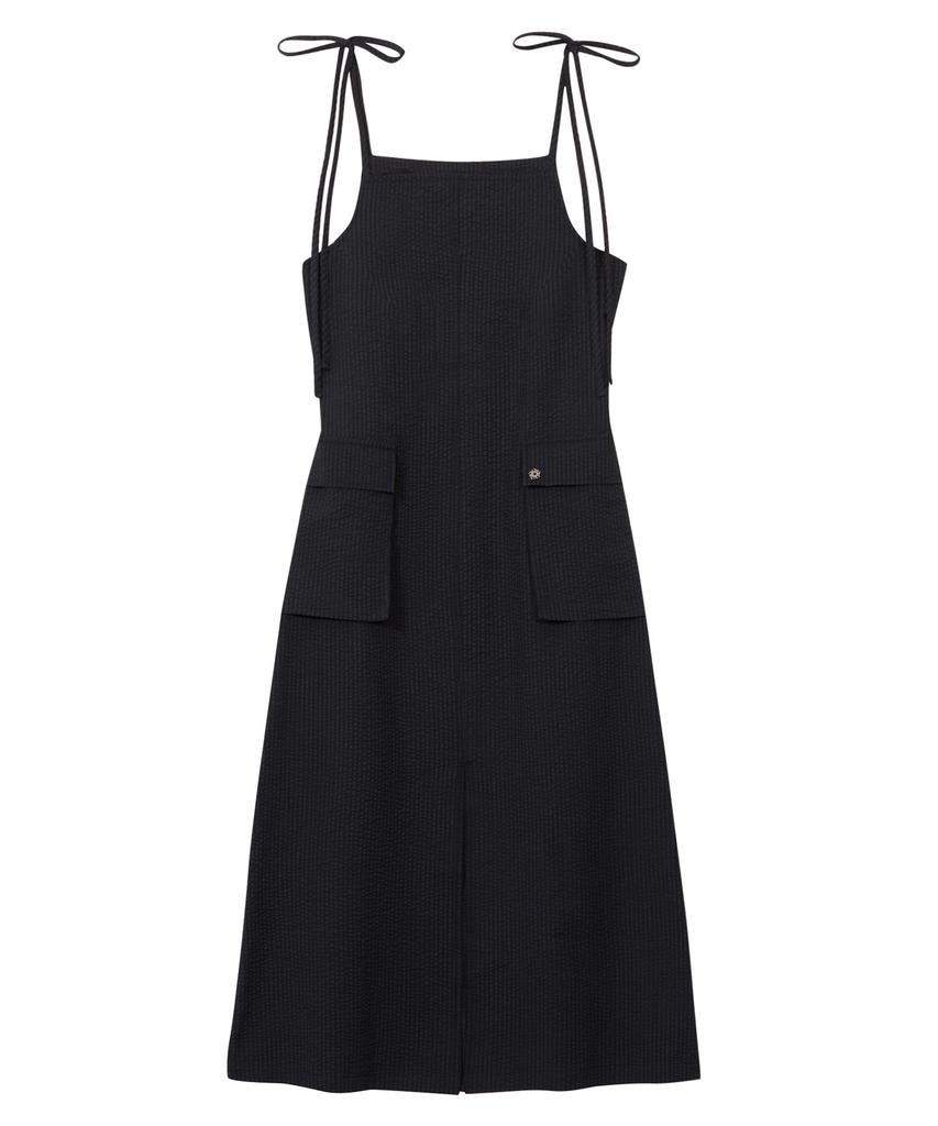 Ulkin Seersucker Cargo Sleeveless Dress_Charcoal