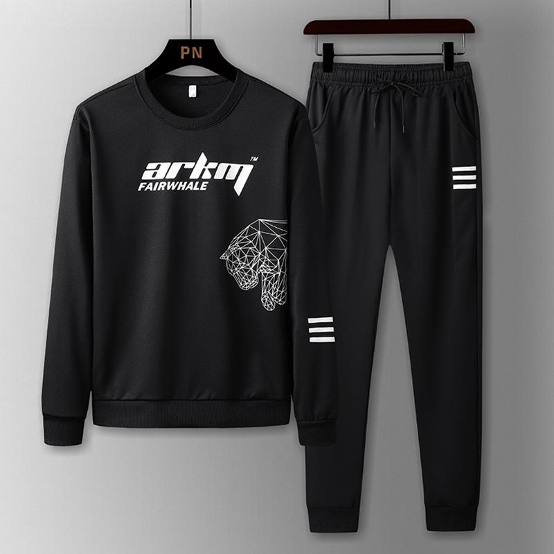 

Осенний костюм мужской повседневный спортивный костюм из двух частей с круглым вырезом XXXL чёрный