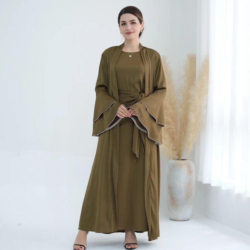 

Middle East Dubai Robe Fashion Trim Dress Three-Piece Fashion Robe Three Piece Set Khaki S