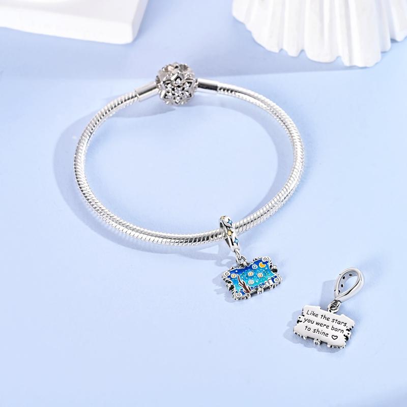 Copper Charm Bead Starry Sky Paint Pendant Fit Original Bracelets Necklace For Women Diy Jewelry Accessories Gift