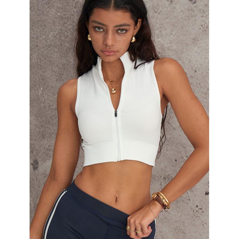 

Cross-Border Seamless Tight Breathable Yoga Sports Zip-up Vest Women Outer Wear Running Shockproof Sleeveless Sports Fitness White L