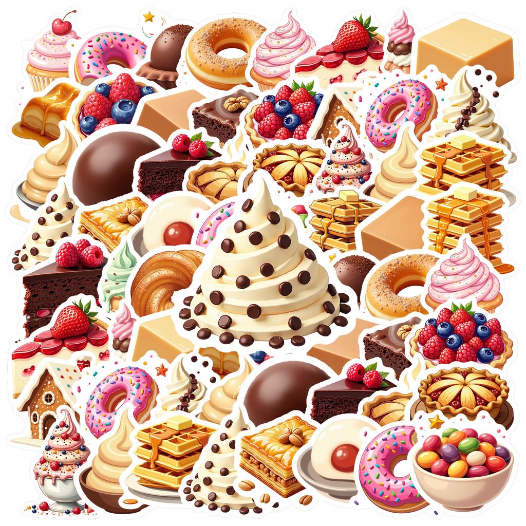 35-70cps Sweet Dessert Stickers Donut Ice Cream Strawberry Cake Aesthetic Decals Decoration Phone Luggage Water Bottle School