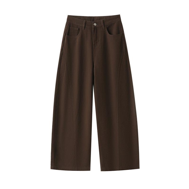 2025 Autumn Women's Retro Coffee Wide Leg Scimitar Pants - Slimming, Casual, Fashionable
