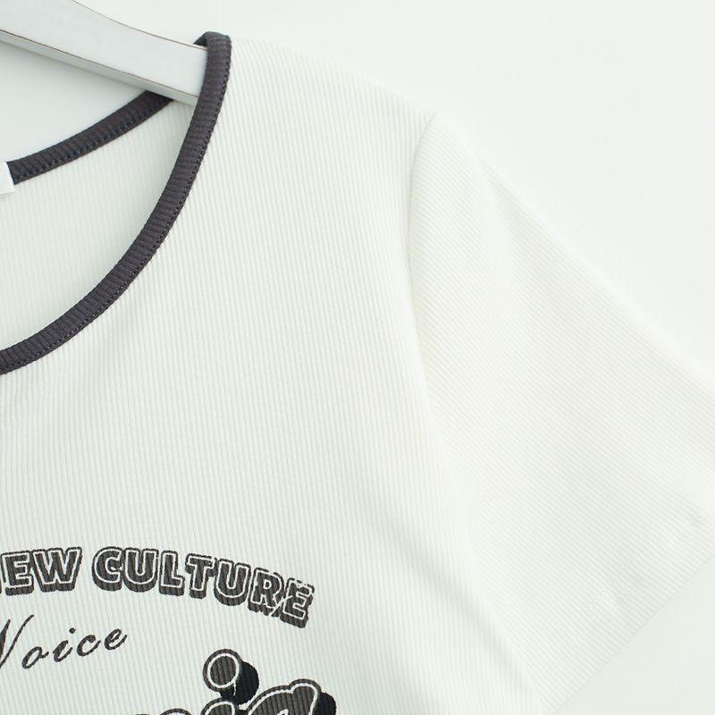 Women's Short Sleeve Large Size V Neck Short Sleeve Casual Fashion Positive Shoulder Short Top