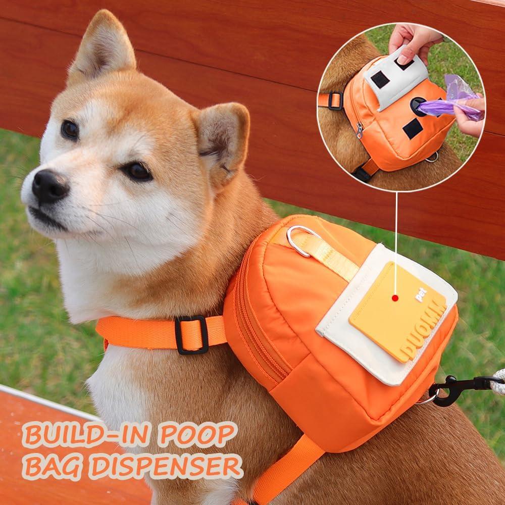 Cute Adjustable Pet Backpack with Harness Leashes Outdoor Travel Portable Dog Training Treat Pouch Pet Puppy Snack Storage Bags