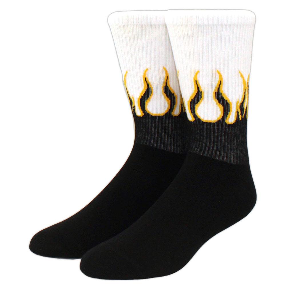 1 paire de chaussettes amusantes de skateboard hip hop à carreaux et flammes éclair pour hommes