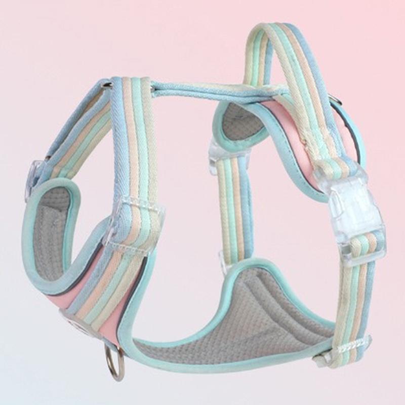 Мягкая шлейка для питомца в полоску макарон chest girth42-50CM