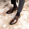 Wood Pattern Derby Shoes Men Breathable Mens Dress Shoes High Quality Leather Office Wedding Shoe Lace Up Hand-colored Business
