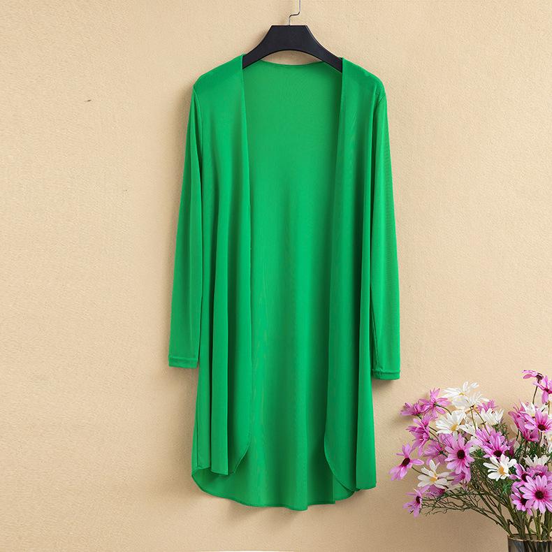 WTEMPO Ice Silk Cardigan met Mesh Dun Air-conditioning Shirt Zomer Zonbescherming Shirt Dames Losse Mid-Lengte Sjaal Jas 3XL groen