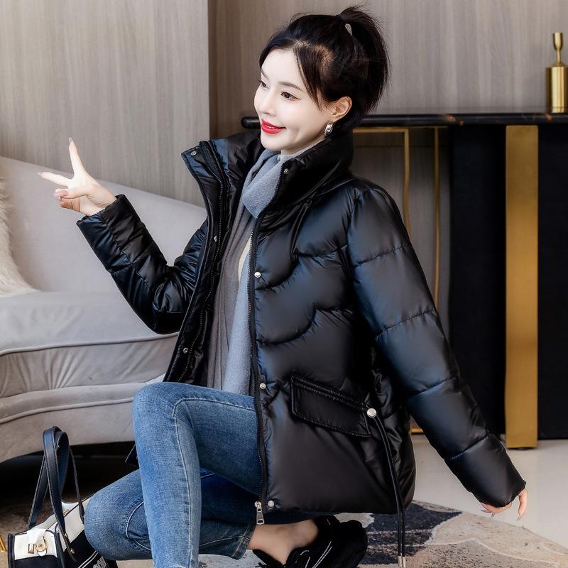 

XL glossy down clothes for women s winter new thickened short jackets loose stand-up collar jackets M чорний