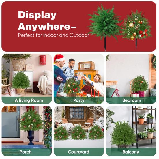 Artificial Pine Topiary Realistic Faux Pine Bushes Artificial Greenery with Spike Christmas Topiary
