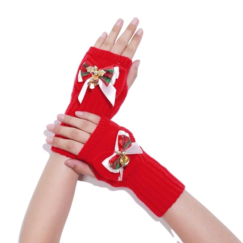 Knitted Gloves Winter Half Finger Mittens Stretchy Touchscreen Christmas Gloves for Kids Teenagers Winter Presents