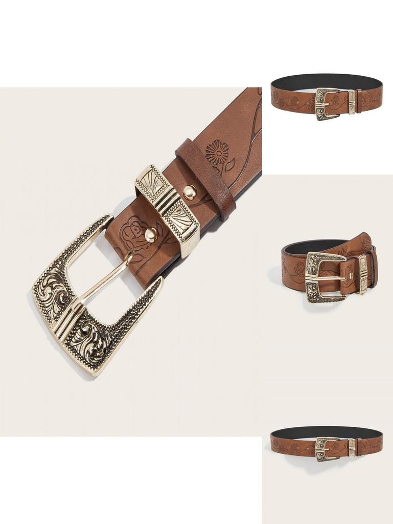 Fashion Flower Pattern Metal Buckle Decoration Women Casual Belt For Unisex Fashion