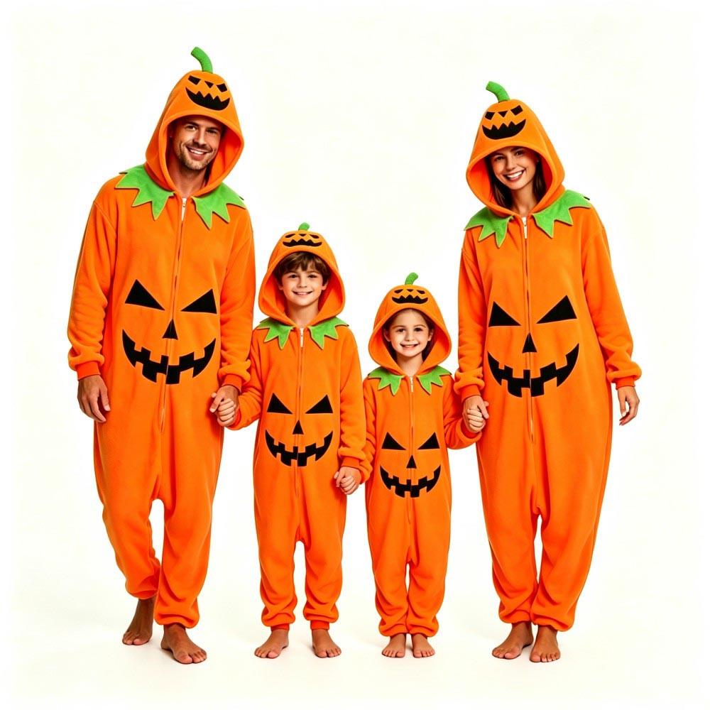 Halloween Pumpkins Costumes Woman Orange Cute Kids Onesies Cosplay Costume Adults Man Masquerade Theme Party Performance Outfit