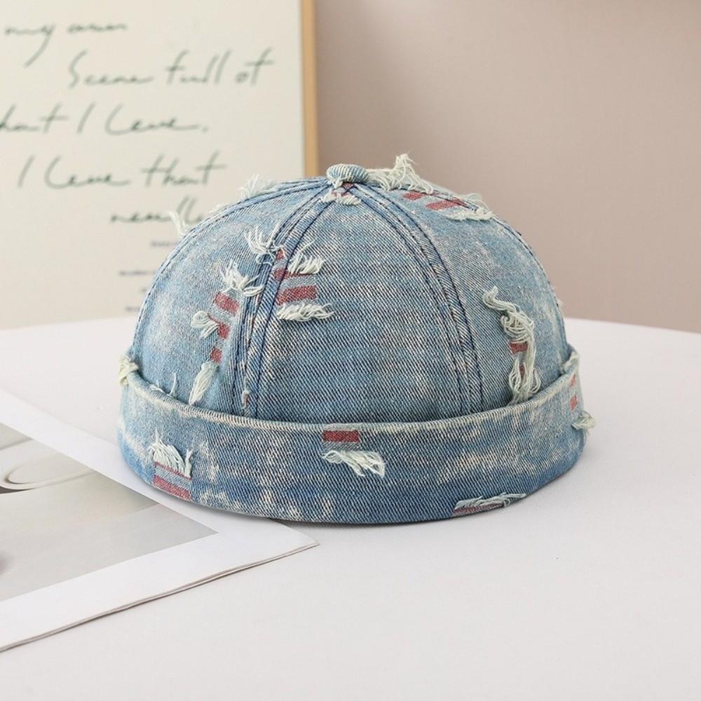 Frayed Edges Brimless Beanie Broken Distressed Denim Hat Fashion Denim Docker Cap Men Women
