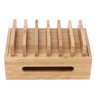 Support de téléphone portable en bois de bambou, organisateur portable pour tablette, boîte de rangement pour la maison et le bureau