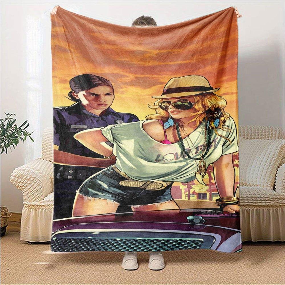 1 Stück Grand Theft Auto Weiche Flanelldecke mit Designer-Print Eine kuschelige Decke für alle Jahreszeiten, perfekt für das Sofa, Bett, Büro