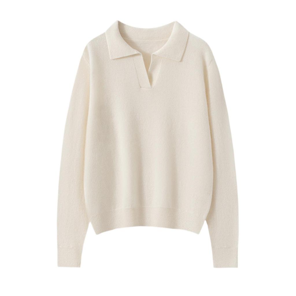 Elegant Cashmere Slim-Fit Sweater - Women's Autumn & Winter Knitwear with Small Lapel.