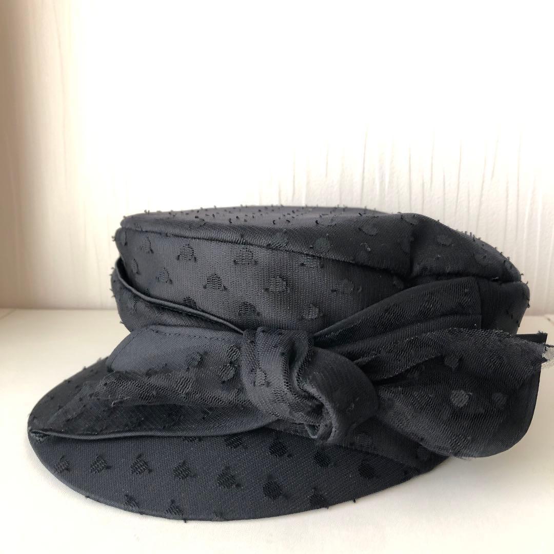 Used Kasira Dot Pattern Casquette with Ribbon Black