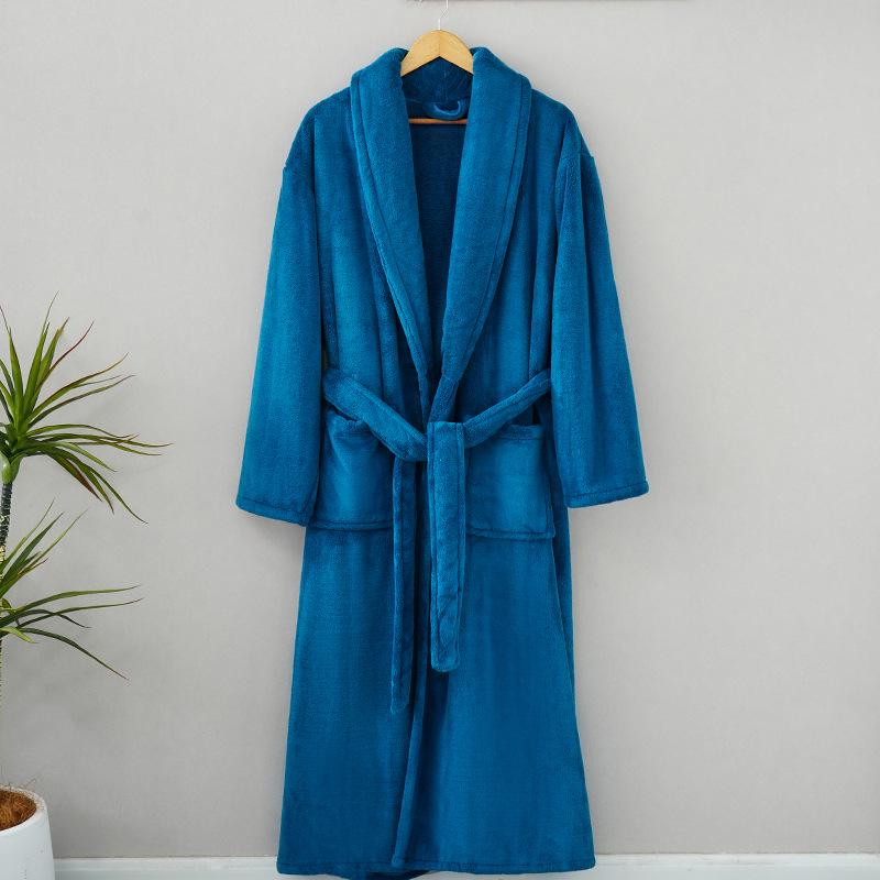 Couple's Thickened Coral Fleece Bathrobe - Autumn/Winter, Plus Velvet, Shawl Collar, Long Sleeve, Plus Size Homewear