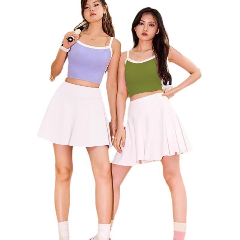 Women 2Pcs Dance Outfit Sleeveless Padded Crop Top Leggings Set Stage Performance Activewear