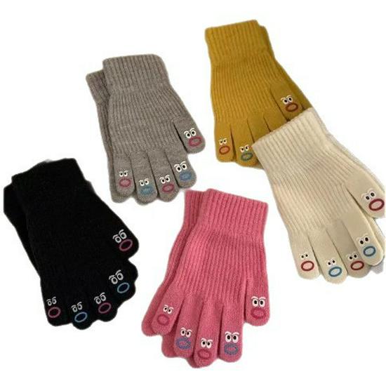 Funny Expression Fingerless Touchscreen Gloves for Women - Warm Knitted Wool for Autumn and Winter Cycling